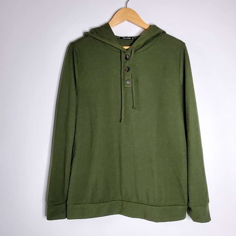 Pink Clover Olive green Scota Hooded Knit sweatshirt New with tags - Size Large